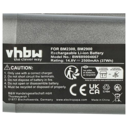 VHBW Rollladenakku Daiwa RB-CC4002, BM2500, BM2300, BM2900, BM2600 - 2500 mAh 14,8 V Li-Ion