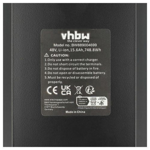 VHBW E-Bike Battery - 15.6 Ah 48 V Li-Ion