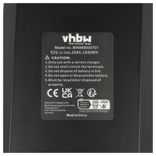 VHBW E-Bike Battery - 20 Ah 52 V Li-Ion