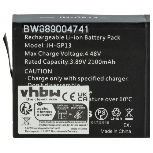 VHBW Akku GoPro JH-GP13 - 2100 mAh 3,89 V Li-Ion