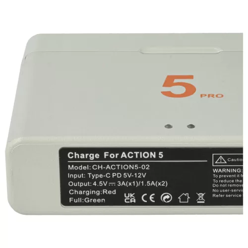 VHBW Battery Charger USB-C + USB-C Cable for DJI Osmo ACTION 5, Action 3, Action 4, Action 5 Pro Digital Camera - 4.5 V