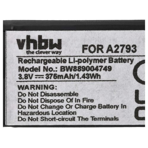VHBW Kabelloses Headset Akku Apple A2793 - 375 mAh 3,8 V Li-Polymer