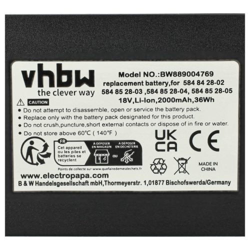 VHBW Battery Flymo 5902142-02, 5848228-01, 5848428-02, 584 84 28-02 - 2 Ah 18 V Li-Ion