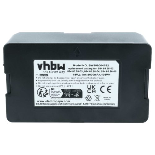 VHBW Battery Husqvarna 5848228-01, 5848428-02, 584 84 28-02, 5848528-01, 5848528-02 - 6000 mAh 18 V Li-Ion
