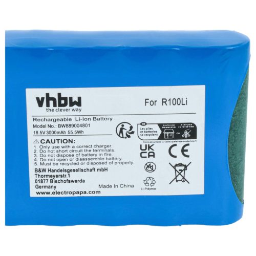 VHBW Battery Husqvarna 584 82 28-01, 584 85 28-01, 584 82 28-02, 584 85 28-02 - 3000 mAh 18.5 V Li-Ion