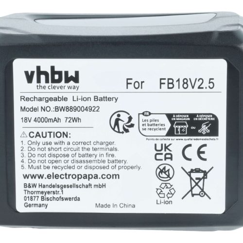 VHBW Battery Flymo FB18V2.5 - 4000 mAh 18 V Li-Ion
