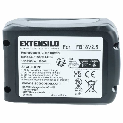 VHBW Battery Flymo FB18V2.5 replacement - 6000 mAh 18 V Li-Ion