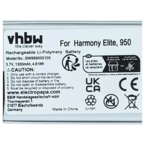 VHBW Akku Logitech 533-000128, 623158 - 1300 mAh 3,7 V Li-Polymer