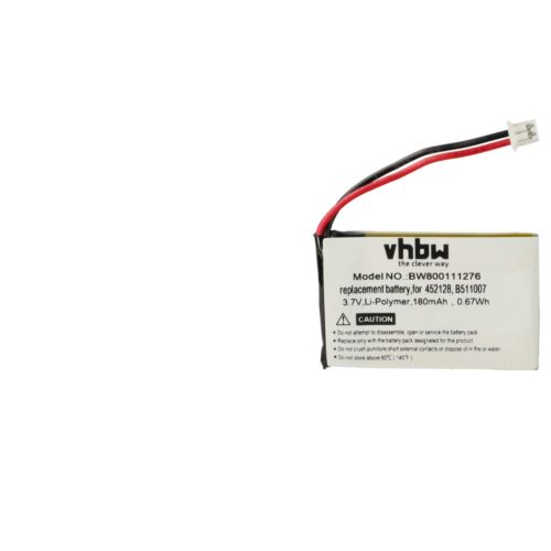 VHBW Vezeték nélküli fejhallgató Akkumulátor 452128, B511007 - 180 mAh 3,7 V Li-polimer