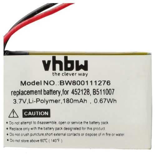 VHBW Vezeték nélküli fejhallgató Akkumulátor 452128, B511007 - 180 mAh 3,7 V Li-polimer