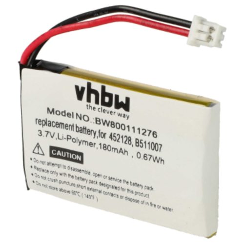 VHBW Vezeték nélküli fejhallgató Akkumulátor 452128, B511007 - 180 mAh 3,7 V Li-polimer