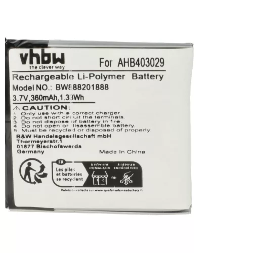VHBW Wireless Headset Battery AHB403029 - 360 mAh 3.7 V Li-polymer