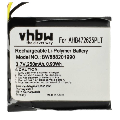 VHBW Drahtloser Kopfhörer Akku CP-GN650, AHB472625PLT, AHB682828PS - 250 mAh 3,7 V Li-Polymer