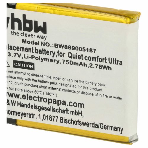 VHBW Drahtloser Kopfhörer Akku Bose Quiet Comfort Ultra - 750 mAh 3,7 V Li-Polymer