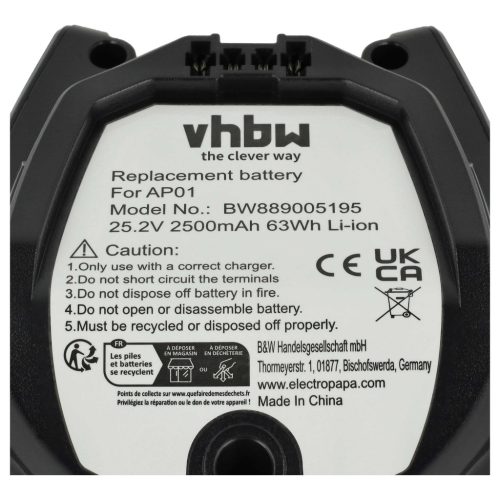 VHBW Akku AP01, HX-LA, 1010042, AP02, HS19, 11384710 - 2500 mAh 25,2 V Li-Ion