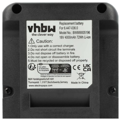 VHBW Elektromos szerszám akkumulátor 2.445-034.0, 6.447-036.0 - 4000 mAh 18 V Li-Ion