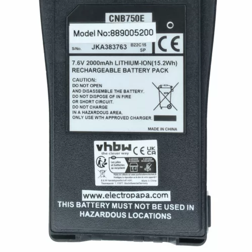 VHBW Radio Battery Entel CNB750E - 2000 mAh 7.6 V Li-Ion