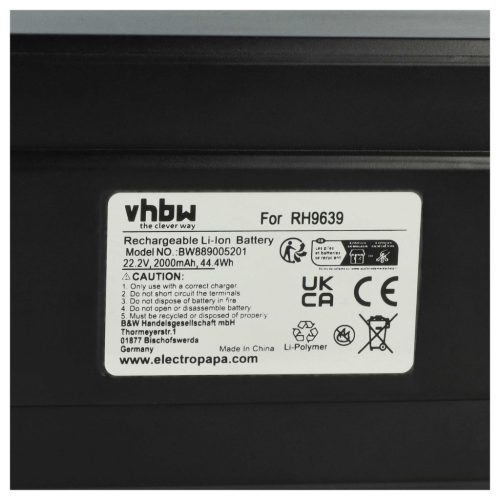VHBW Akku ZR307G01, RS-2230002213, ZR009700, SS-2230002963 - 2000 mAh 22,2 V Li-Ion