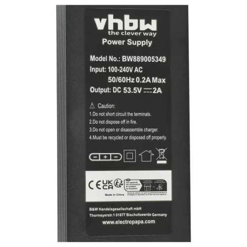 VHBW E-Roller Ladegerät NIU KQi 1 - 53,5 V, 2 A