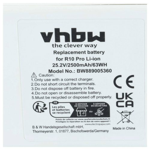 VHBW Akku Dreame R10, R10 Pro - 2500 mAh 25,2 V Li-Ion