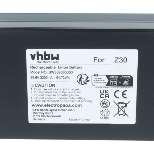VHBW Vacuum Cleaner Battery Dreame Z30 - 3200 mAh 29.6 V Li-Ion