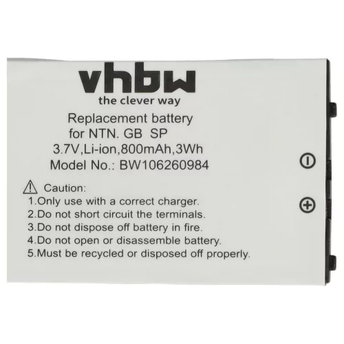 VHBW Game Console Battery BT-M12, SAM-SPRBP, BAT-GBASP-1LI - 800 mAh 3.7 V Li-Ion