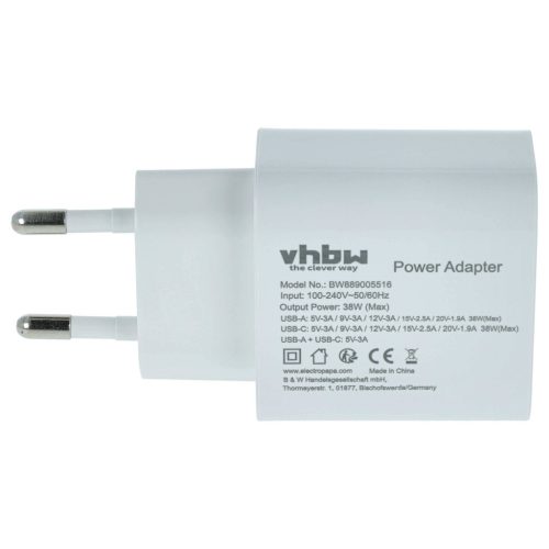 VHBW Hálózati adapter Huawei, Google, Apple Pixel elektromos eszközökhöz - 5 / 9 / 12 / 15 / 20 V