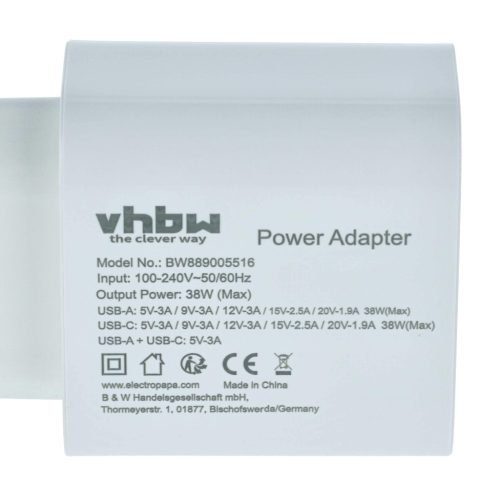 VHBW Hálózati adapter Huawei, Google, Apple Pixel elektromos eszközökhöz - 5 / 9 / 12 / 15 / 20 V