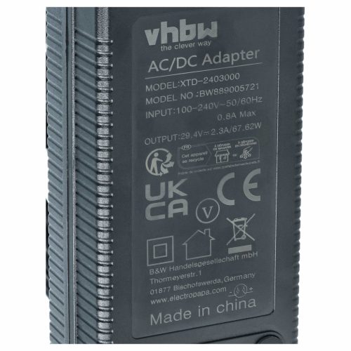 VHBW Hálózati adapter C02412 Ambrogio fűnyíró robot töltőállomáshoz - 29,4 V / 2,3 A