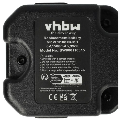 VHBW Elektromos szerszám akkumulátor VP0108, VP0109 - 1500 mAh 6 V NiMH