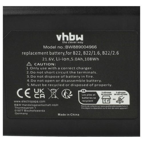 VHBW Electric Tool Battery 2018498, 2136393, 2136395, 2183185, 426176 - 5000 mAh 21.6 V Li-Ion