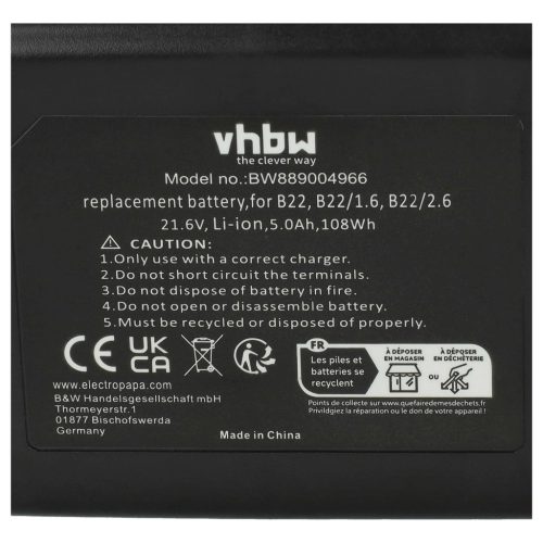 VHBW Electric Tool Battery 2018498, 2136393, 2136395, 2183185, 426176 - 5000 mAh 21.6 V Li-Ion