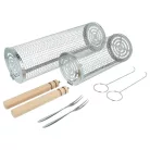 VHBW Grill Kosár Szett - Nagy és Kicsi, Fa Nyéllel, Rozsdamentes Acél