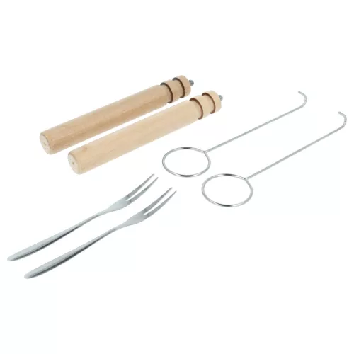 VHBW Grill Kosár Szett - Nagy és Kicsi, Fa Nyéllel, Rozsdamentes Acél