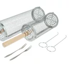 VHBW Grill Kosár Szett - Nagy és Kicsi, Fa Nyéllel, Rozsdamentes Acél