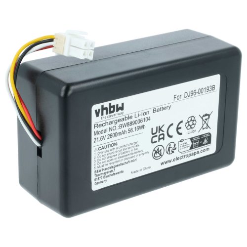 VHBW Staubsauger Akku DJ96-00193F, DJ96-00193B, DJ68-00741V-00, VCA-RBT72 - 2600 mAh 21,6 V Li-Ion