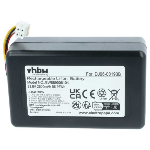VHBW Staubsauger Akku DJ96-00193F, DJ96-00193B, DJ68-00741V-00, VCA-RBT72 - 2600 mAh 21,6 V Li-Ion