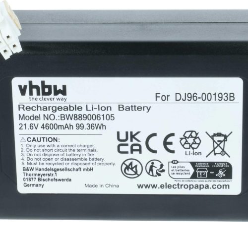 VHBW Akku Samsung DJ96-00193F, DJ96-00193B, DJ68-00741V-00, VCA-RBT72 - 4600 mAh 21,6 V Li-Ion