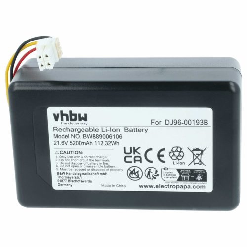 VHBW Akku Samsung DJ96-00193F, DJ96-00193B, DJ68-00741V-00, VCA-RBT72 - 5200 mAh 21,6 V Li-Ion