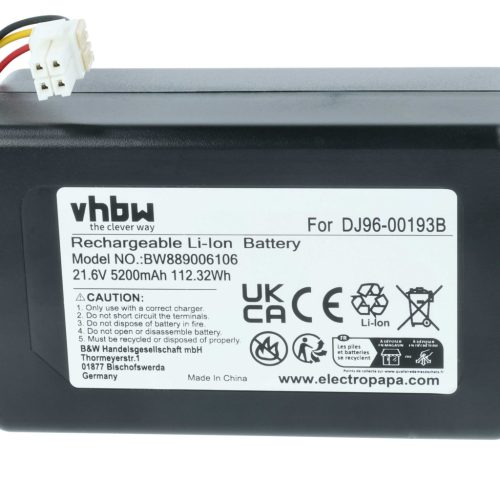 VHBW Akku Samsung DJ96-00193F, DJ96-00193B, DJ68-00741V-00, VCA-RBT72 - 5200 mAh 21,6 V Li-Ion