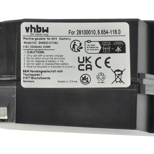 VHBW Staubsauger Akku und Ladegerät 6.683-244.0, GP 160SCHE, 6.654-118.0, 28100010 - 2000 mAh 4,8 V NiMH