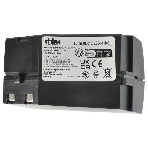 VHBW Staubsauger Akku und Ladegerät 6.683-244.0, GP 160SCHE, 6.654-118.0, 28100010 - 2000 mAh 4,8 V NiMH
