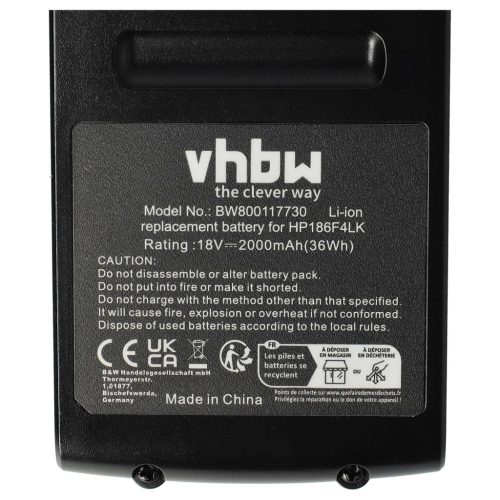 VHBW Elektrowerkzeug Akku BL1318, BL1518, BL1518-XJ - 2000 mAh 18 V Li-Ion