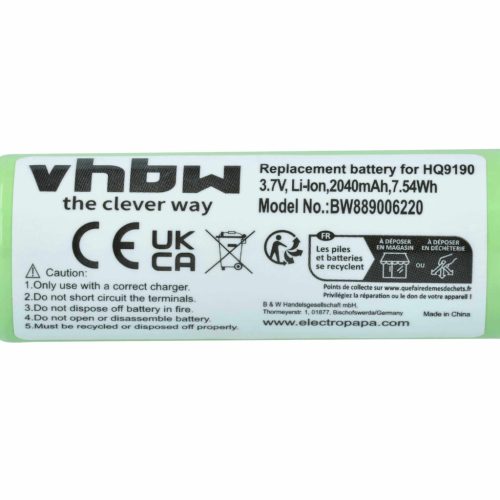 VHBW Electric Shaver Battery Philips 4222-036-11290, 4222-036-06410, 036-11290 - 2040 mAh 3.7 V Li-Ion