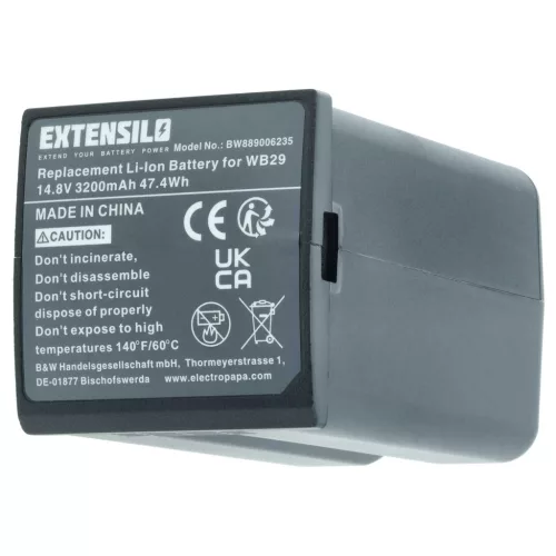 VHBW Camera Flash Battery DFB/GDWB29, WB29 - 3200 mAh 14.8 V Li-Ion