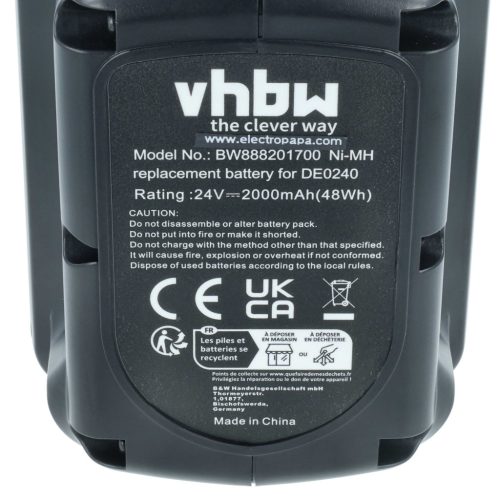 VHBW Electric Tool Battery DE0242, BHA24, DE0240, DE0241, DE0240-XJ - 2000 mAh 24 V NiMH