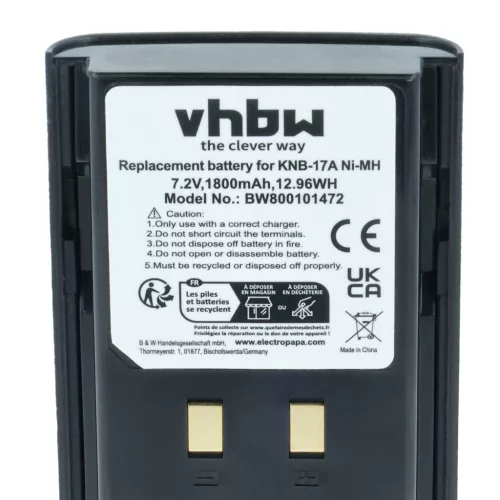 VHBW Radio Akku KNB-52N, KNB-22N, KNB-21N, KNB-17N, KNB-17A, KNB-16A - 1800 mAh 7,2 V NiMH