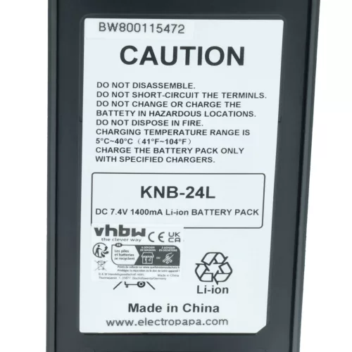 VHBW Radio Akku KNB-24LX, KNB-24, KNB-24Li, KNB-25A, KNB-25, KNB-24L - 1400 mAh 7,4 V Li-Ion