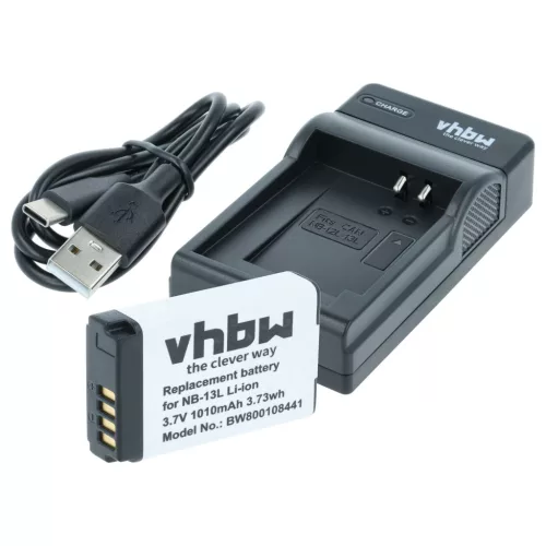 VHBW Ladegerät und Akku Canon NB-13L - 1010 mAh 3,7 V Li-Ion