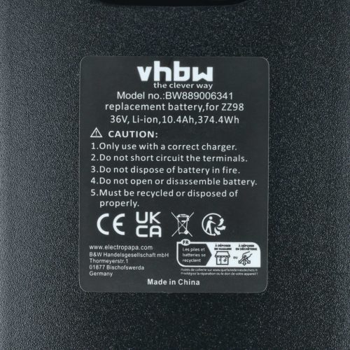 VHBW E-bike Battery Downtube ZZ98, ZZ9810 - 10400 mAh 36 V Li-Ion